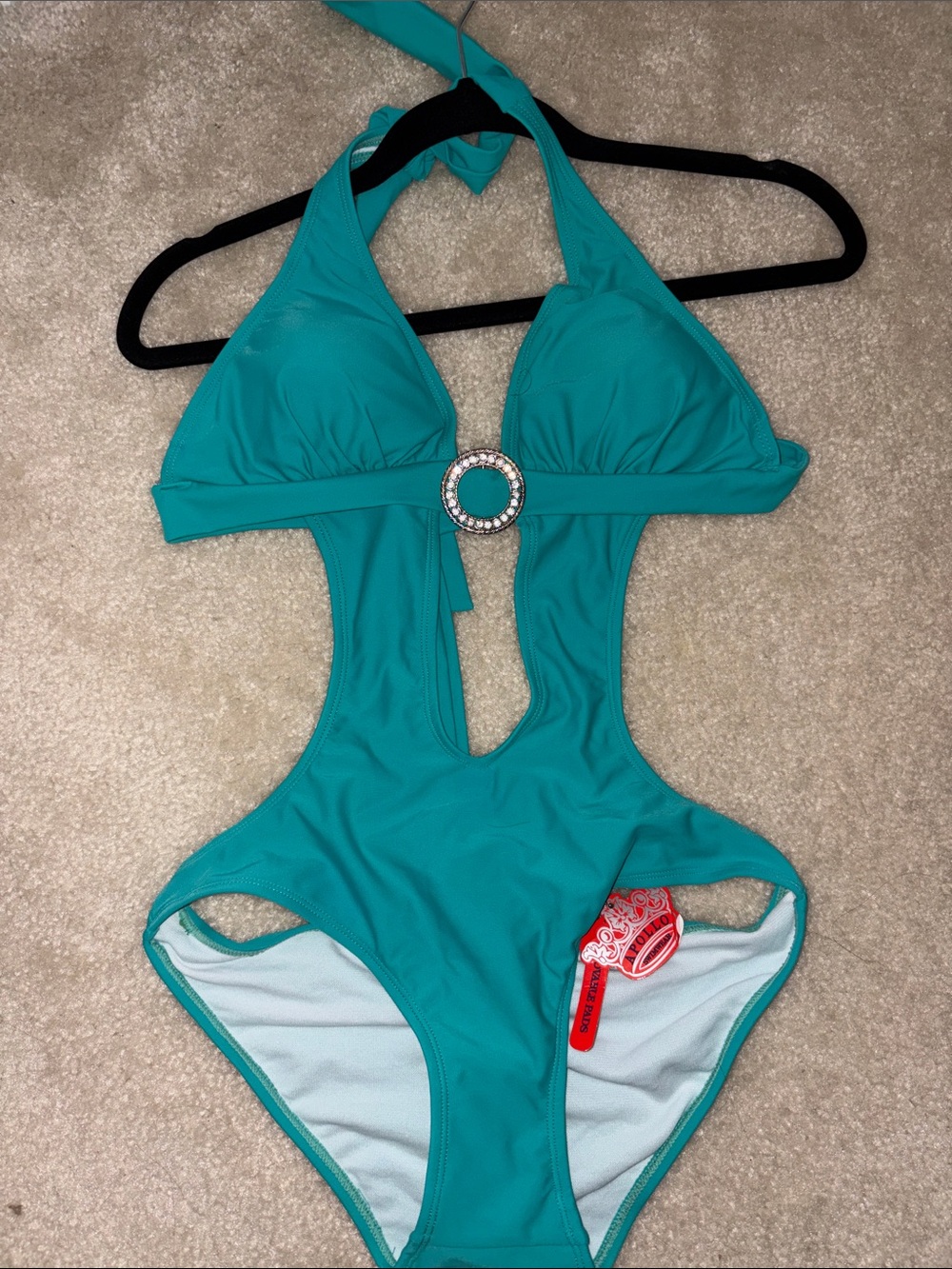 Teal One-Piece Monokini with Decorative Ring